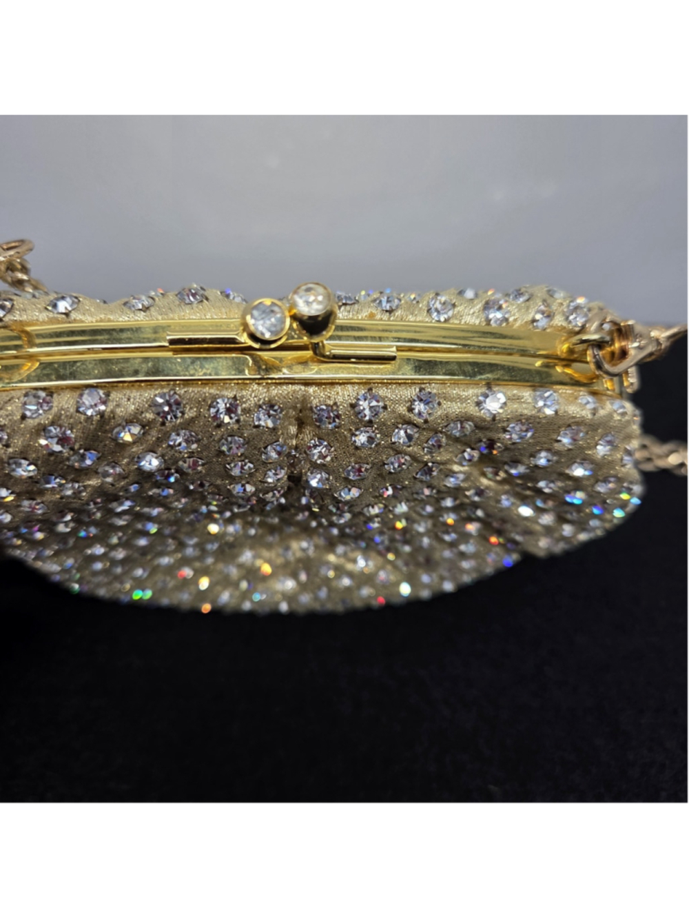 Vintage-style Gold Kiss lock Evening Clutch Glamour Retro Whimsigoth - Picture 4 of 10